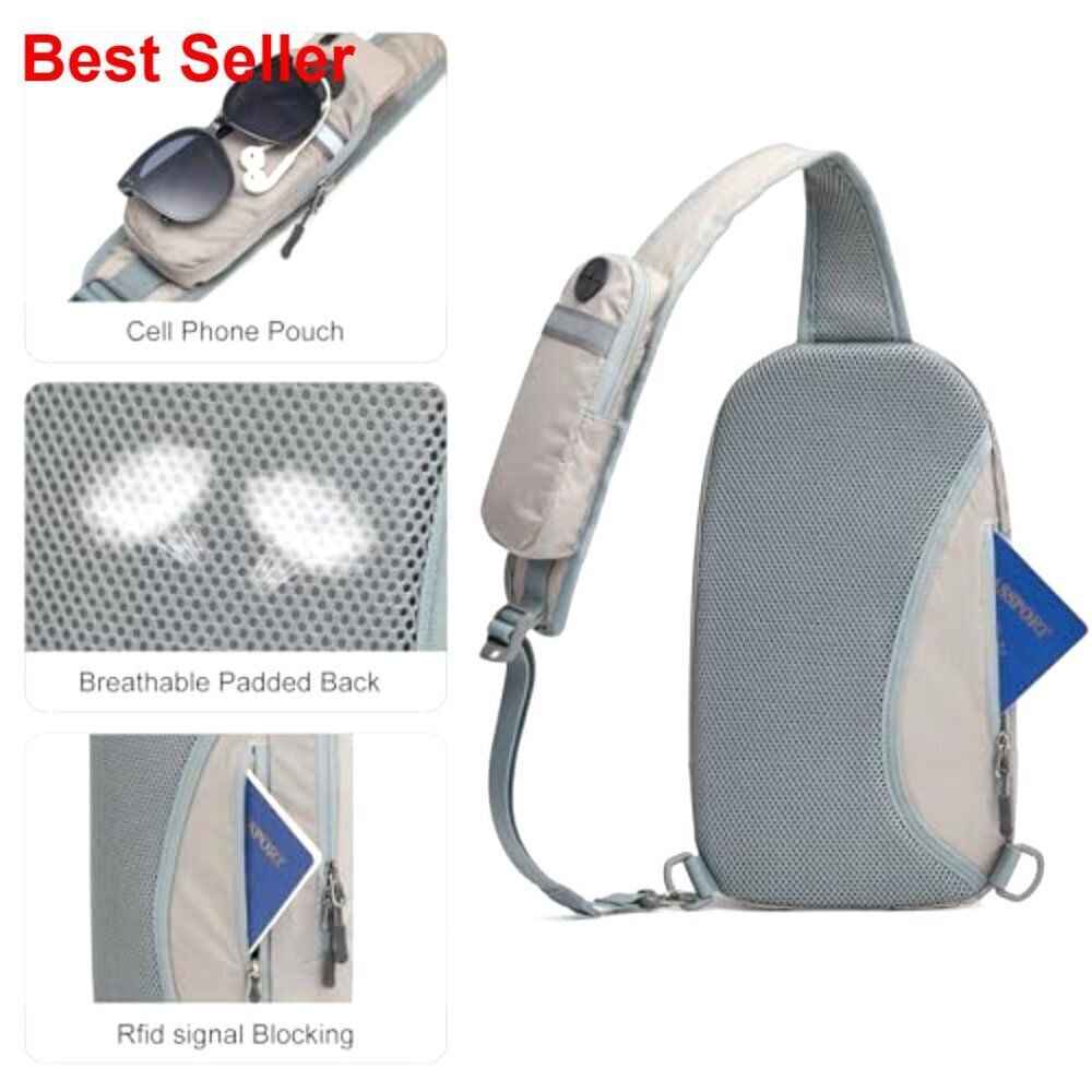 RFID Blocking Sling Bag Crossbody Backpack Daypack Chest Bag - Picture 4 of 6